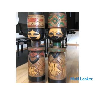 Selten! Übergroße Ainu Kokeshi Puppe mit einer Höhe von 92 cm! Graben Sie ein! 1981 Handsigniert von
