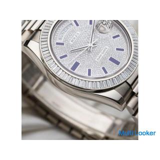 Ungetragene Rolex Day-Date 18 Karat Weißgold | Baguette-Lünette | Pave-Zifferblatt & blauer Emai