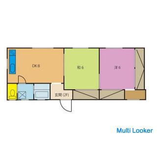 Nakadori 4-chome 2DK rental apartment 2 people can enter No security deposit or key money Immediatel