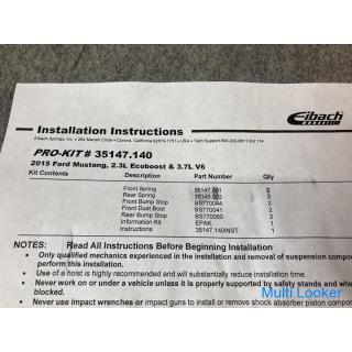 Unused 2015-Ford Mustang 2.3L Eco Boost & 3.7L V6 Eibach Low Down Spring PRO-KIT