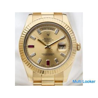 Rolex Day-Date II | REF. 218238 | Diamond & Ruby Baguette Gold Dial | 18k Yellow Gold