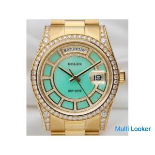 Unworn Rolex Day-Date Carousel | Green Jade Dial | 118388 | Diamond Dial, Bezel & Shoulders | 18