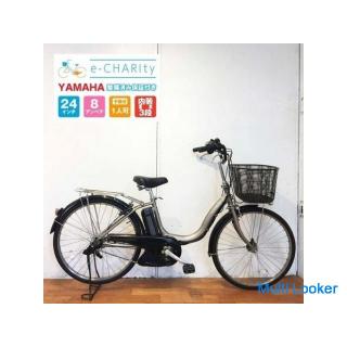 電動自転車 ママチャリ YAMAHA PASナチュラ アッシュゴールド 24インチ 8Ah 前後タイヤ新品!【新品バッテリー付】【中古】【YA026】【横浜】