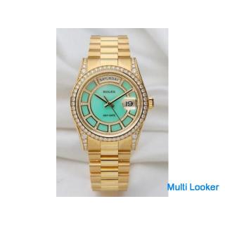 未使用のロレックスデイデイトカルーセル| グリーンジェイドダイヤル| 118388 | ダイヤモンドダイヤル、ベゼル、ショルダー| 18Kイエローゴールド